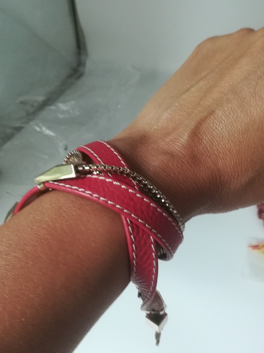 Pink Wrapped Leather & Chain Bracelet - Women Jewelry